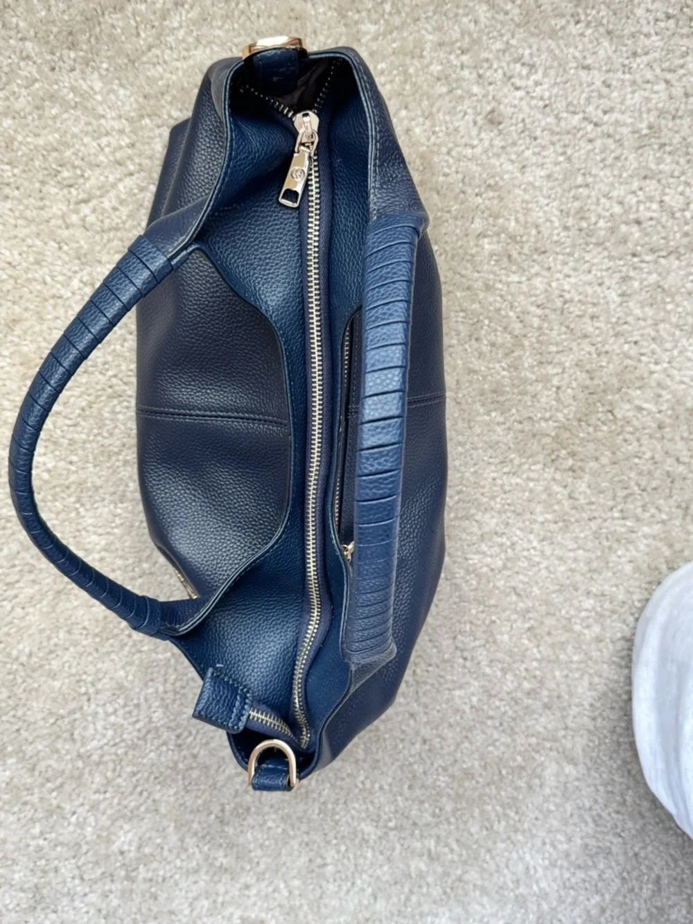 NWOT Bostanten Navy Pebbled Leather Shoulder Bag with Removable Strap - Picture 12 of 13